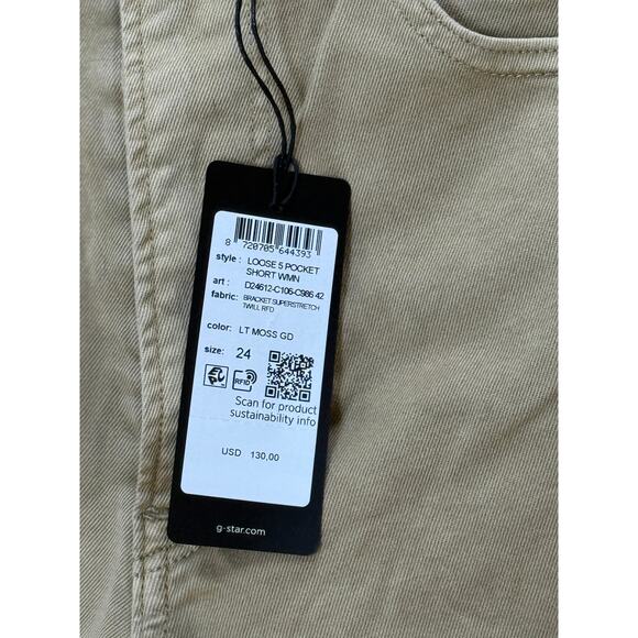 (24) NWT $130 G Star Raw Loose 5 Pocket Shorts Light Moss Green - Picture 6 of 8